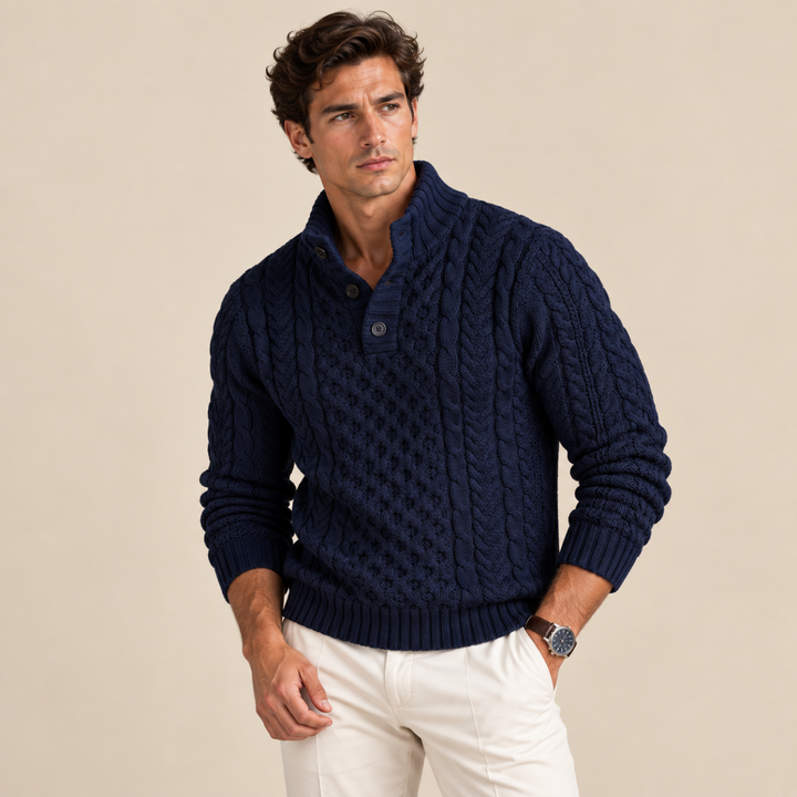 Brandon | Chunky Cable Knit Button Neck Mens Sweaters