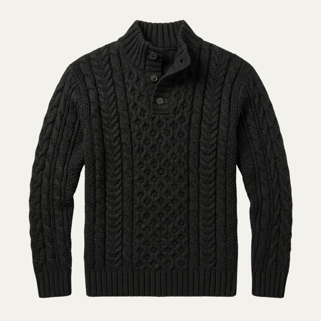 Brandon | Chunky Cable Knit Button Neck Mens Sweaters