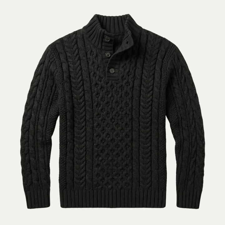 Brandon | Chunky Cable Knit Button Neck Mens Sweaters
