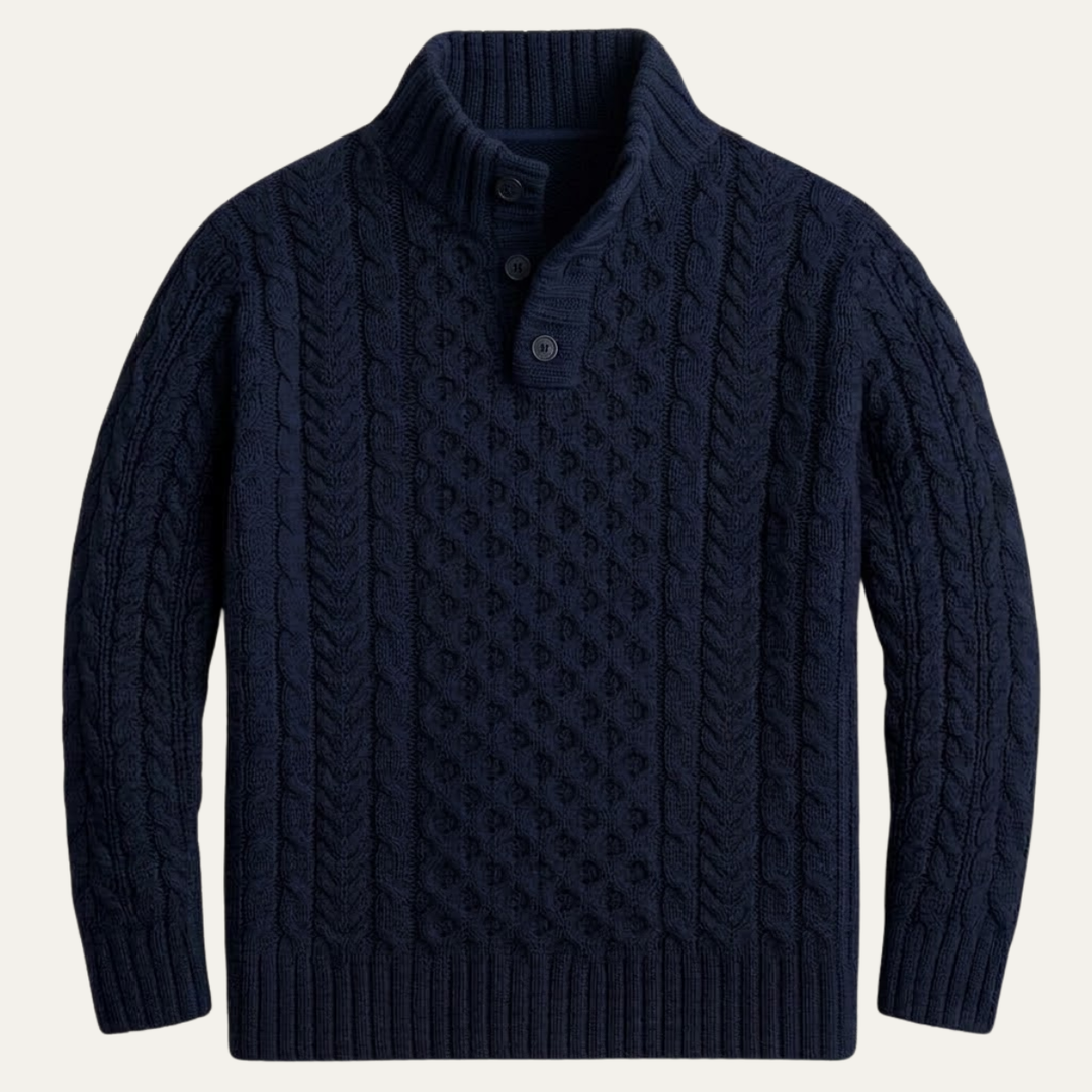 Brandon | Chunky Cable Knit Button Neck Mens Sweaters