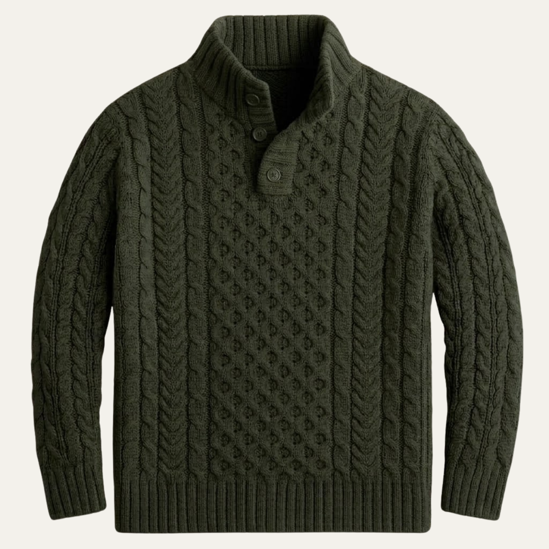 Brandon | Chunky Cable Knit Button Neck Mens Sweaters