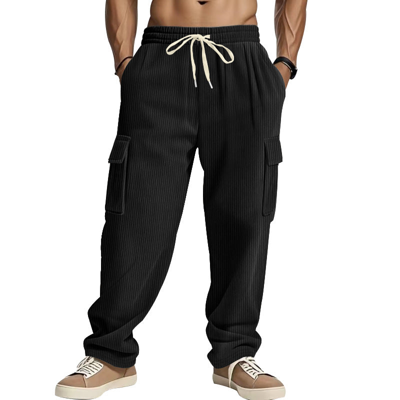 Brandon | Polished Wide Leg Ribbed Cargo Pants