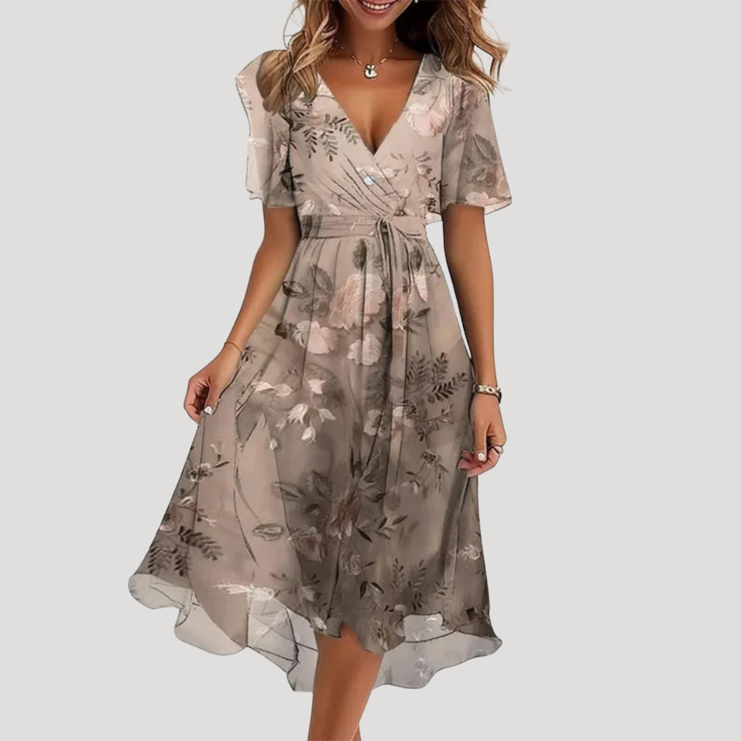 Brenda | Cozy Floral Wrap Midi Fall Wedding Guest Dress