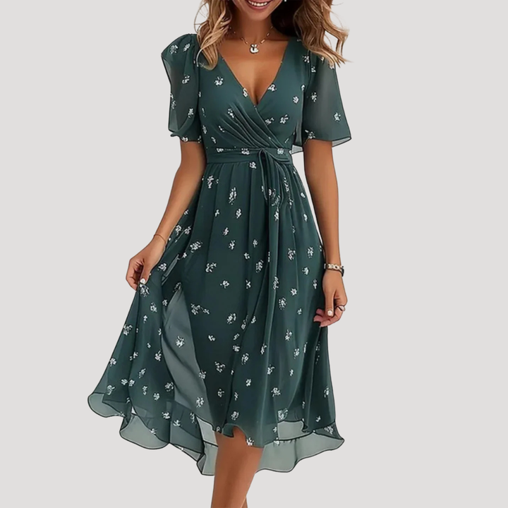 Brenda | Cozy Floral Wrap Midi Fall Wedding Guest Dress