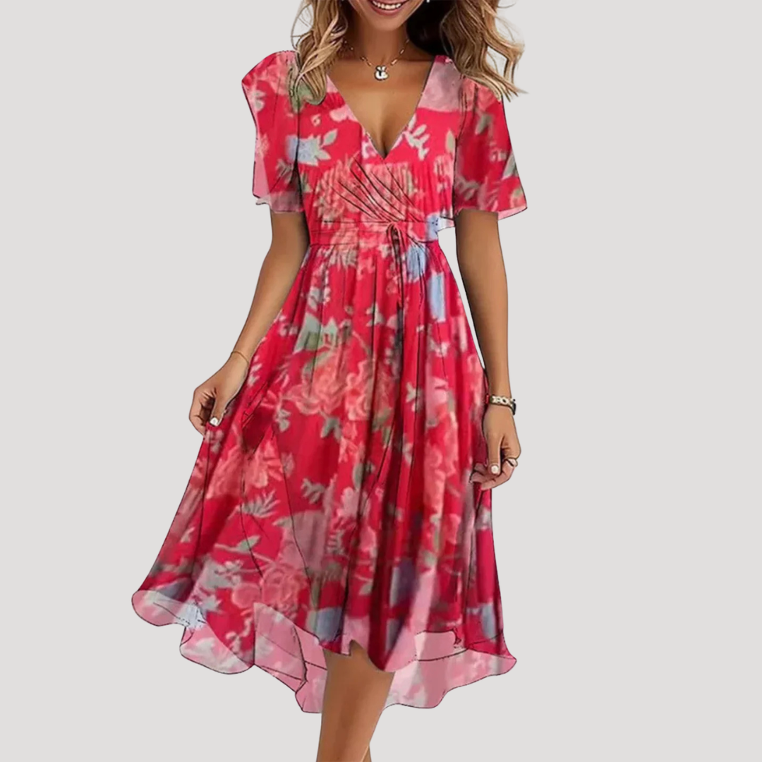 Brenda | Cozy Floral Wrap Midi Fall Wedding Guest Dress