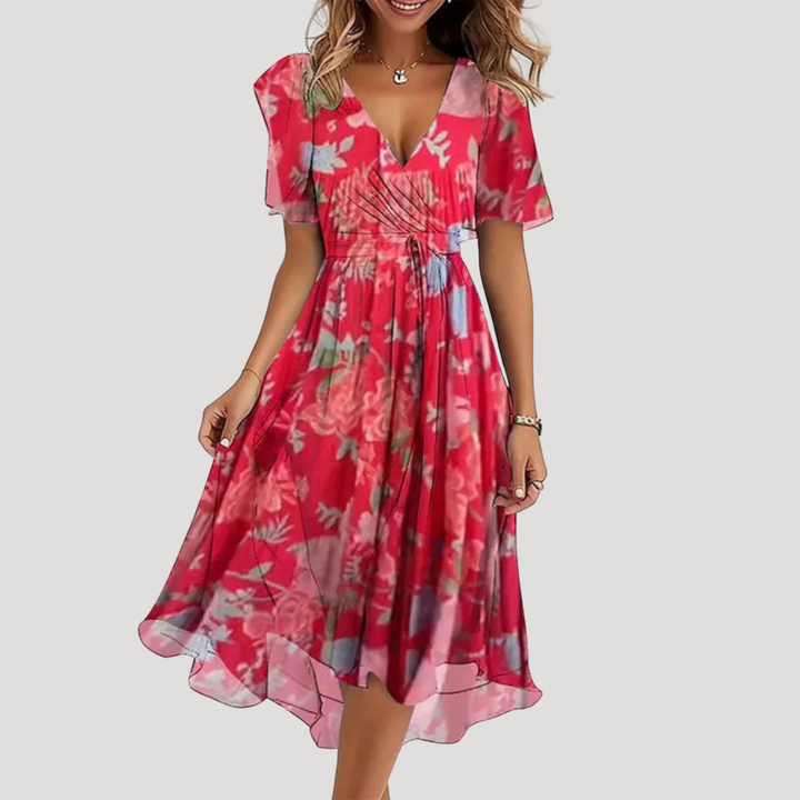 Brenda | Cozy Floral Wrap Midi Fall Wedding Guest Dress