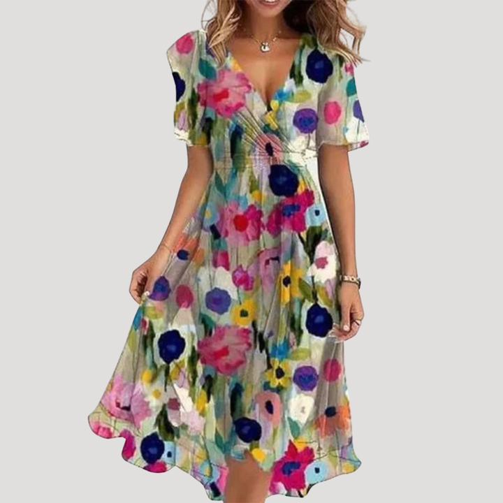 Brenda | Cozy Floral Wrap Midi Fall Wedding Guest Dress
