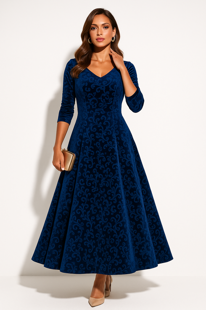 Brenda | Polished Floral Embossed Velvet Fall Wedding Guest Dress