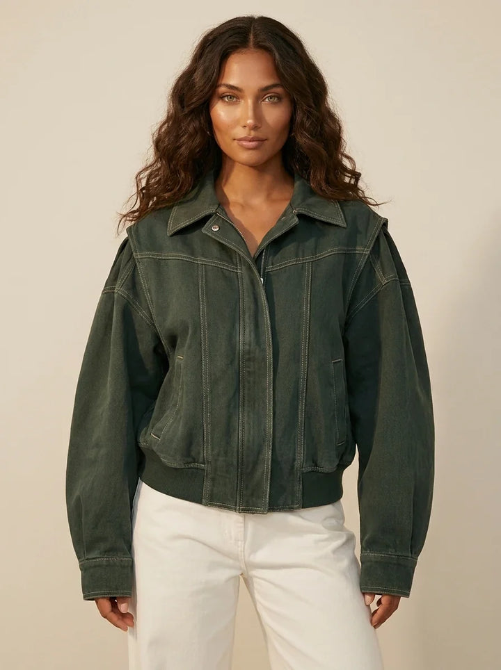 Brenda | Relaxed Oversized Bomber Jacket with Contrast Stitching