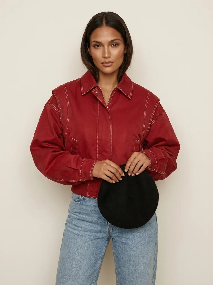 Brenda | Relaxed Oversized Bomber Jacket with Contrast Stitching