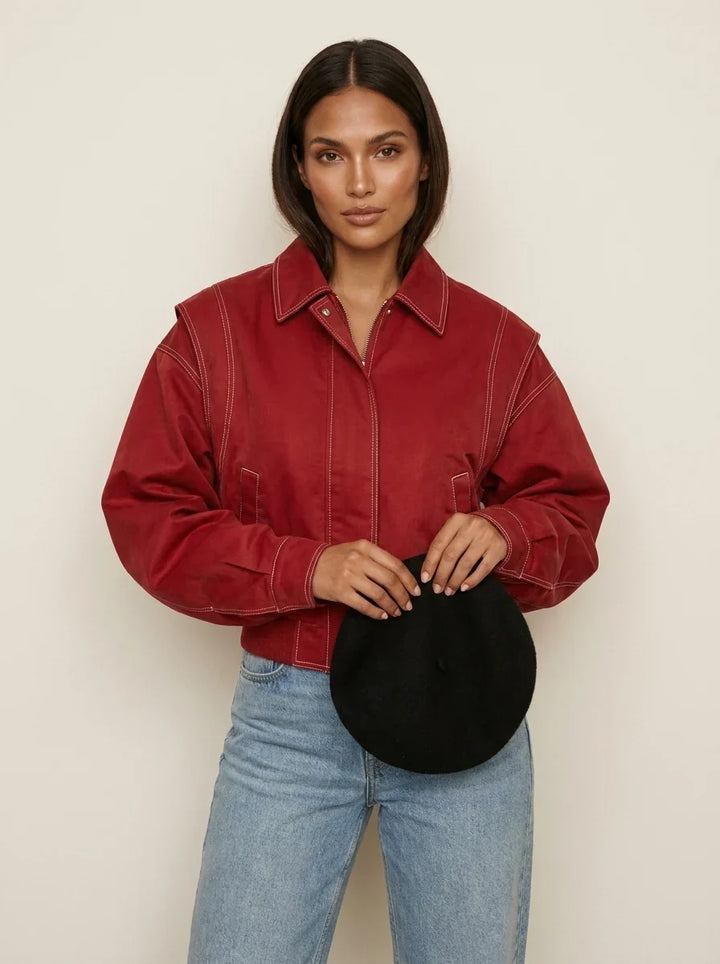 Brenda | Relaxed Oversized Bomber Jacket with Contrast Stitching