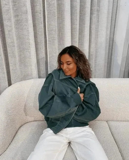 Brenda | Relaxed Oversized Bomber Jacket with Contrast Stitching