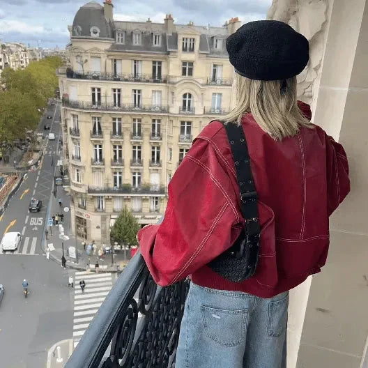 Brenda | Relaxed Oversized Bomber Jacket with Contrast Stitching