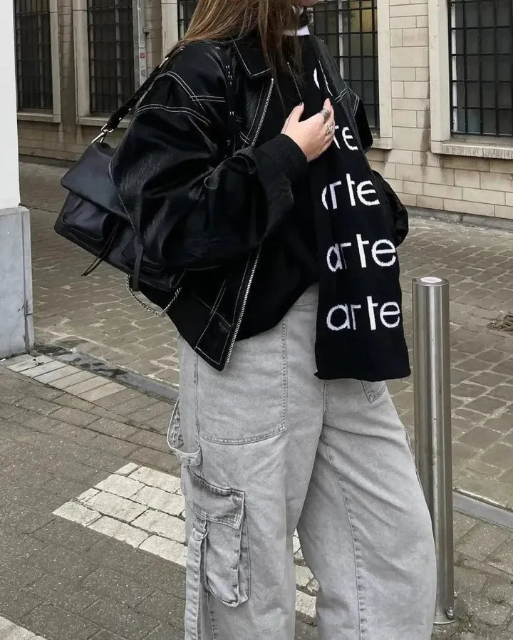 Brenda | Relaxed Oversized Bomber Jacket with Contrast Stitching