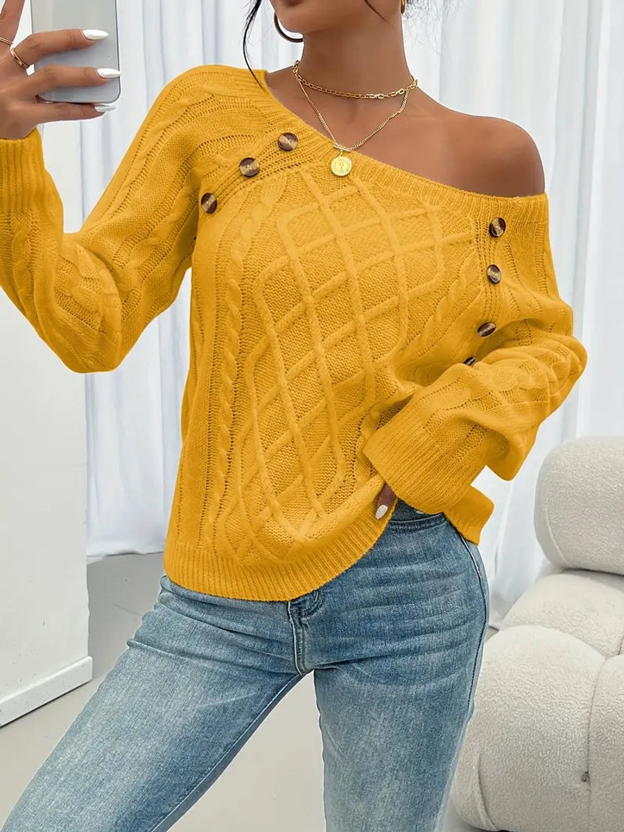 Brenda | Timeless Cable Knit Sweater with Button Detail