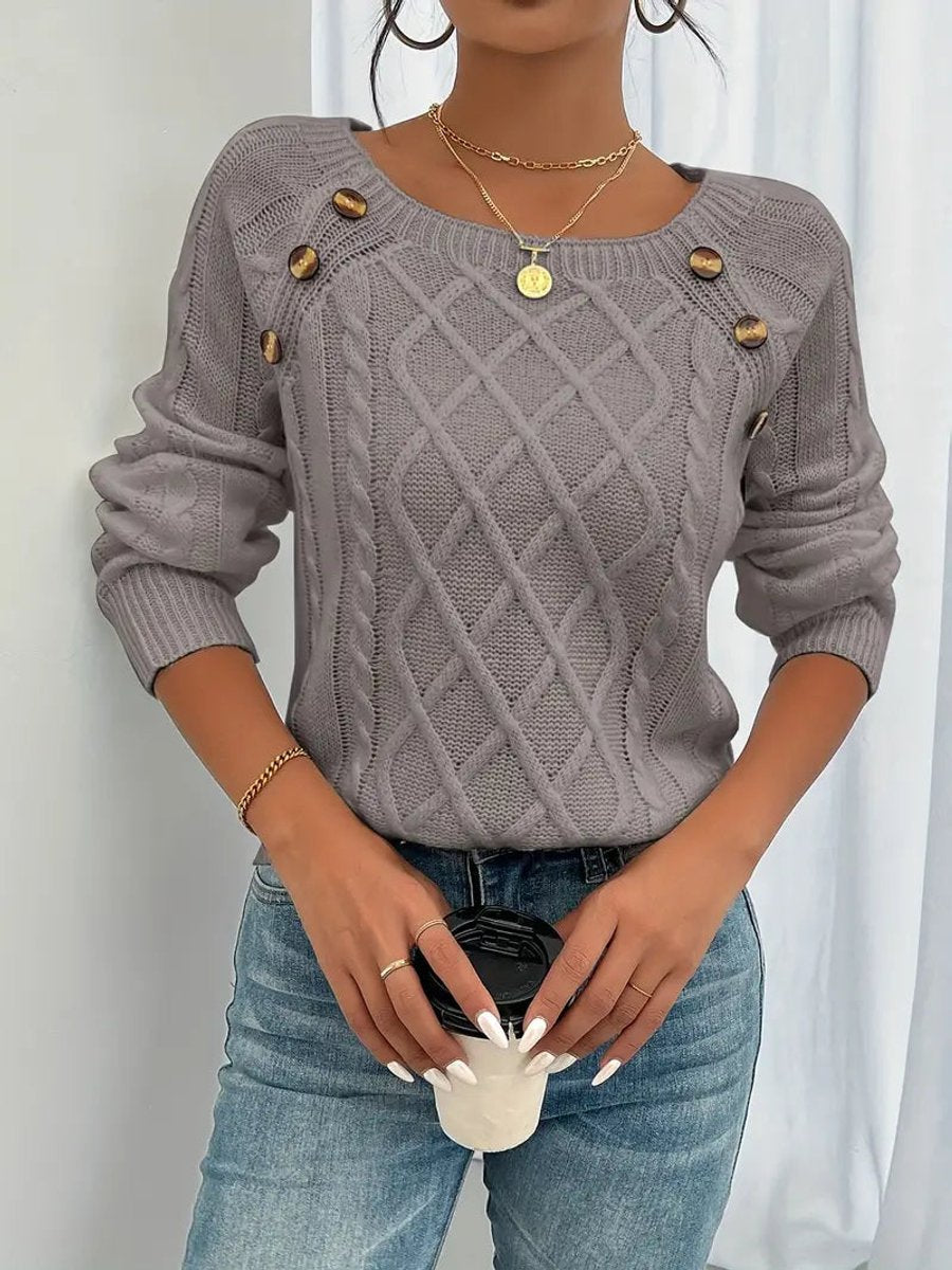 Brenda | Timeless Cable Knit Sweater with Button Detail