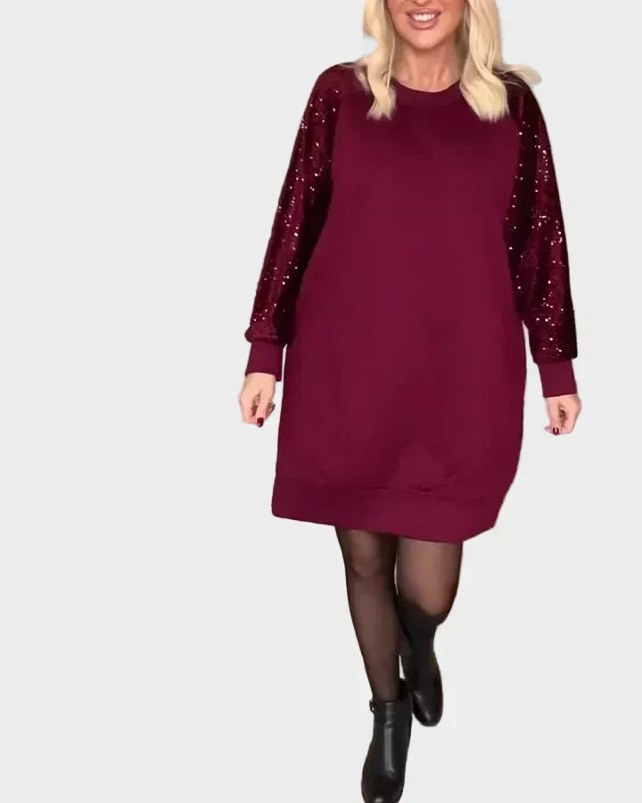 Brenda | Timeless Sequin Sleeve Holiday Dress Sweater Dress