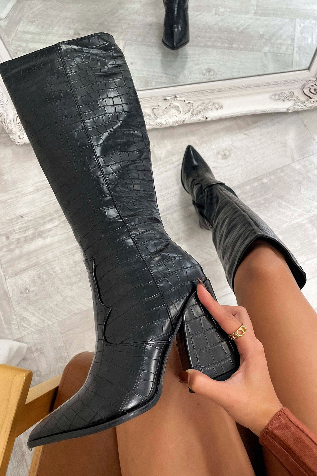 Brenda | Timeless Textured Knee High Block Heel Boots