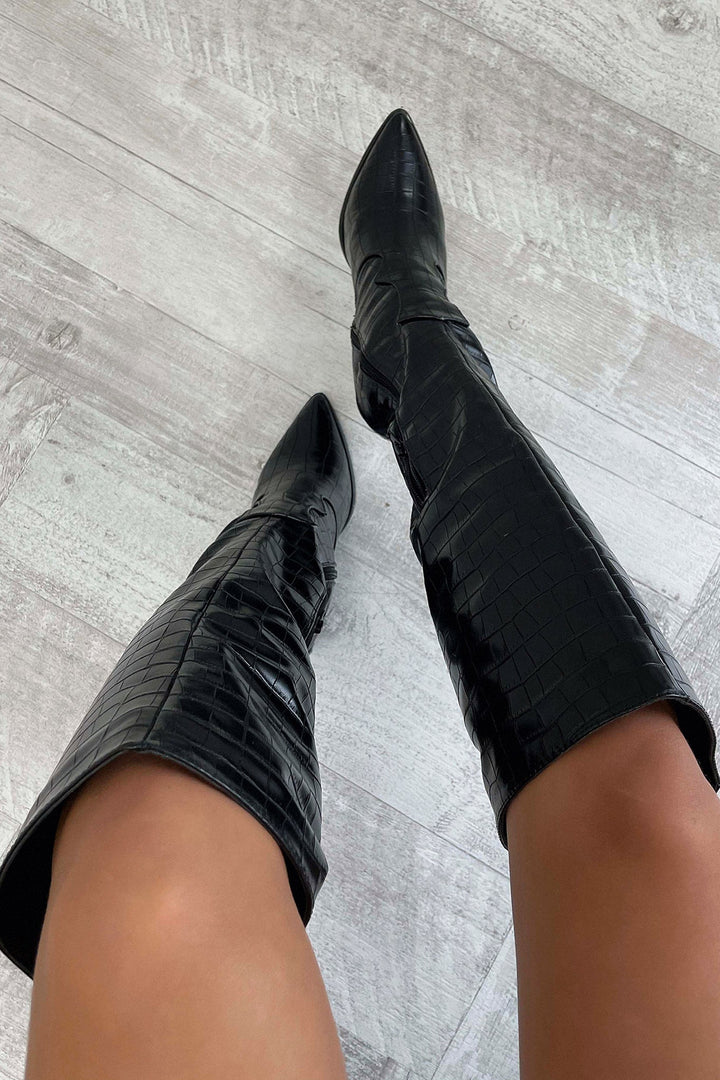 Brenda | Timeless Textured Knee High Block Heel Boots