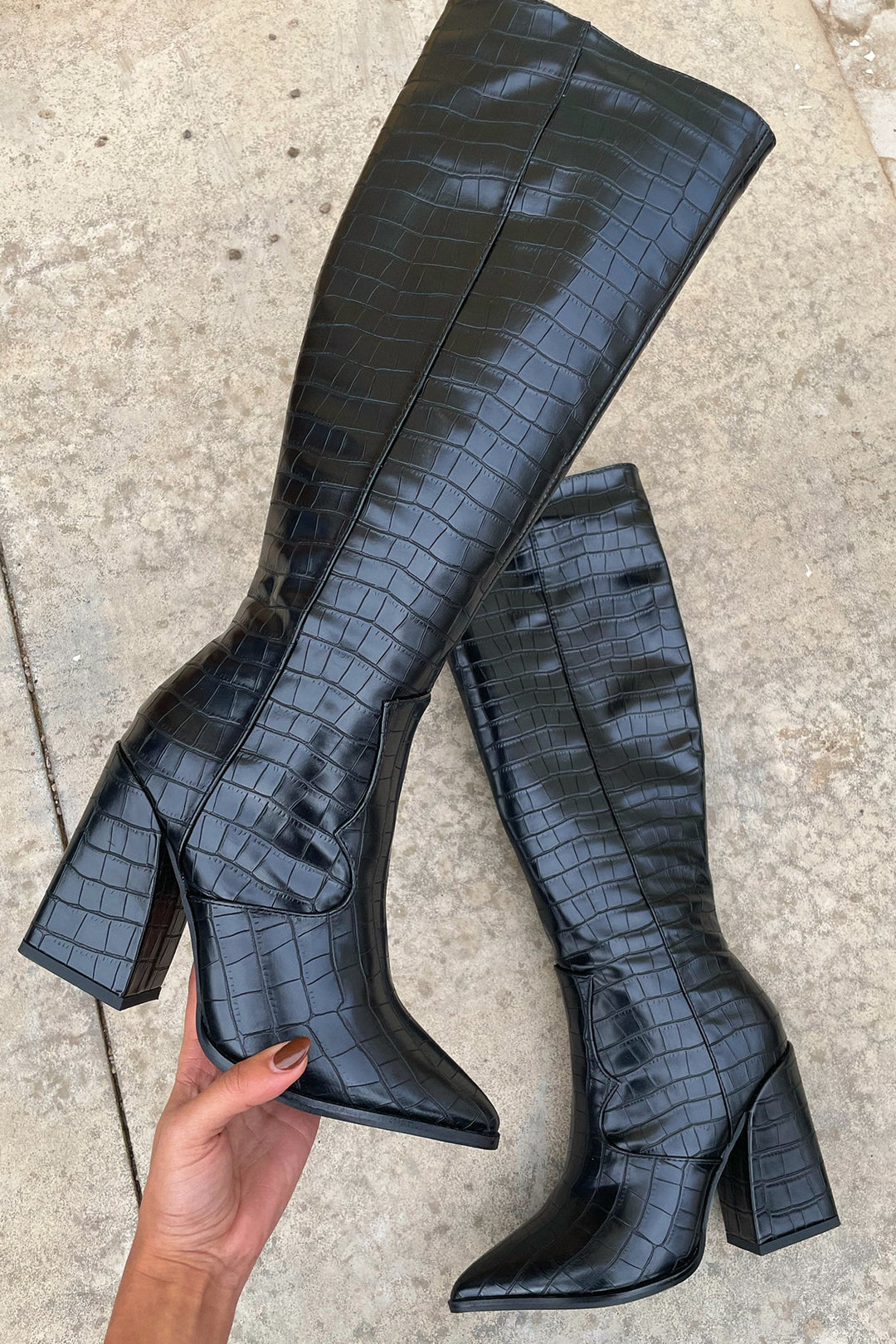 Brenda | Timeless Textured Knee High Block Heel Boots