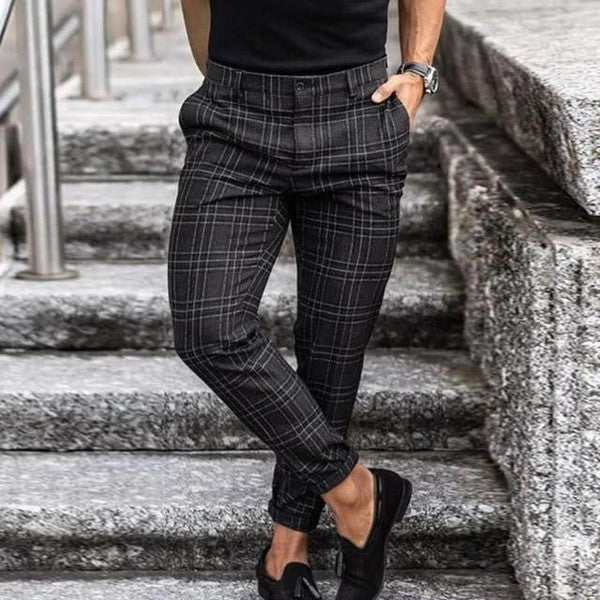 Brian | Classic Slim Fit Tapered Plaid Pants
