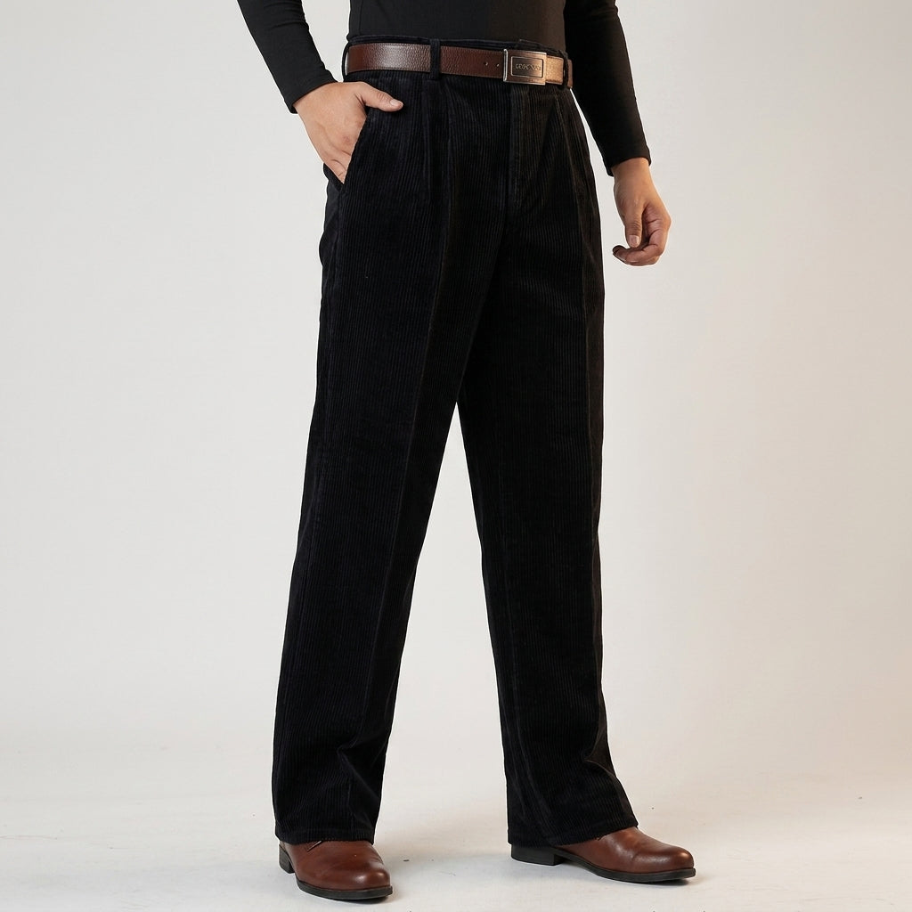 Brian | Relaxed Pleated Wide Leg Corduroy Pants