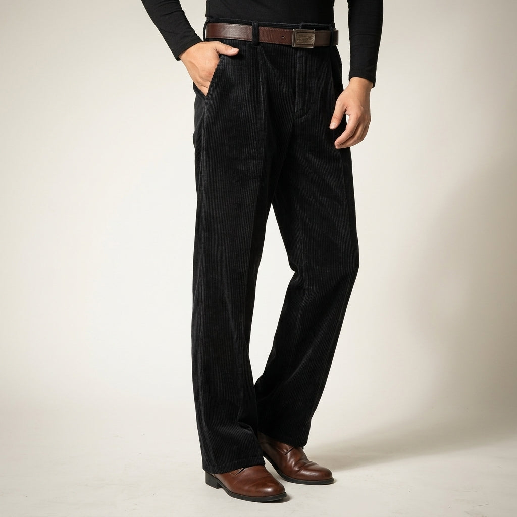 Brian | Relaxed Pleated Wide Leg Corduroy Pants