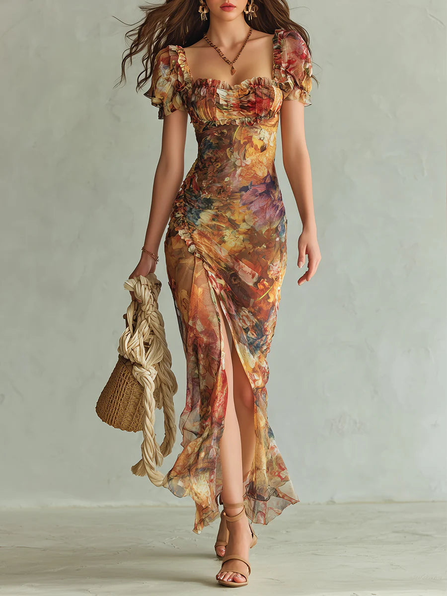 Brittany | Classic Painterly Maxi Holiday Dress