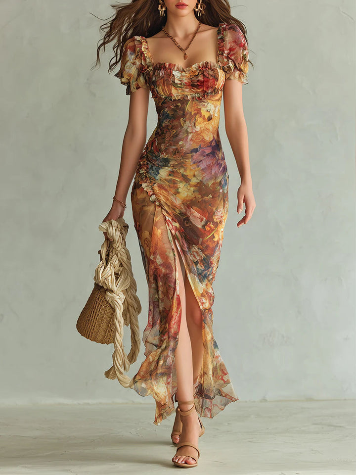 Brittany | Classic Painterly Maxi Holiday Dress