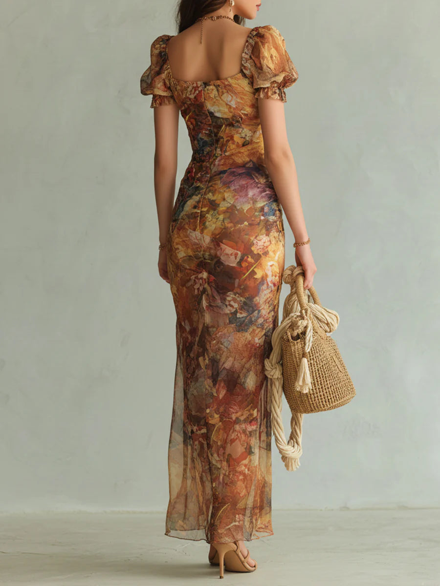 Brittany | Classic Painterly Maxi Holiday Dress