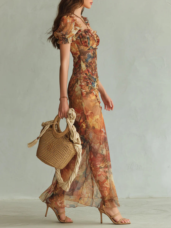 Brittany | Classic Painterly Maxi Holiday Dress