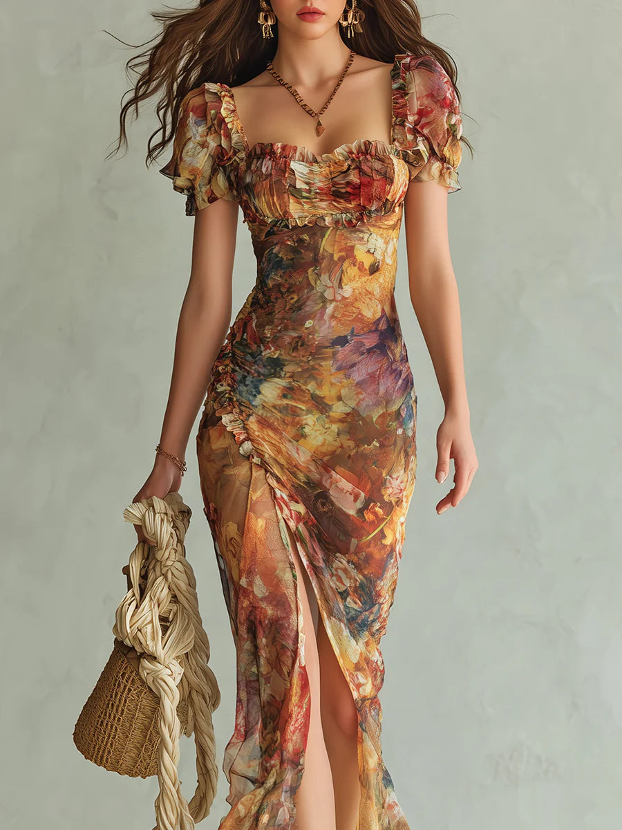 Brittany | Classic Painterly Maxi Holiday Dress