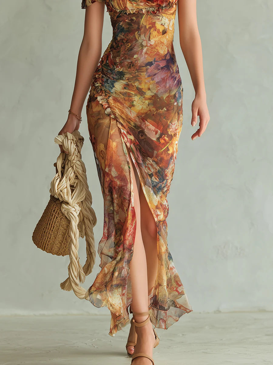 Brittany | Classic Painterly Maxi Holiday Dress