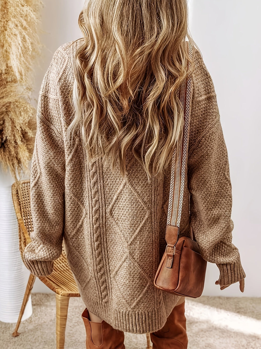 Brittany | Elegant Oversized Cable Knit Sweater Winter Dress