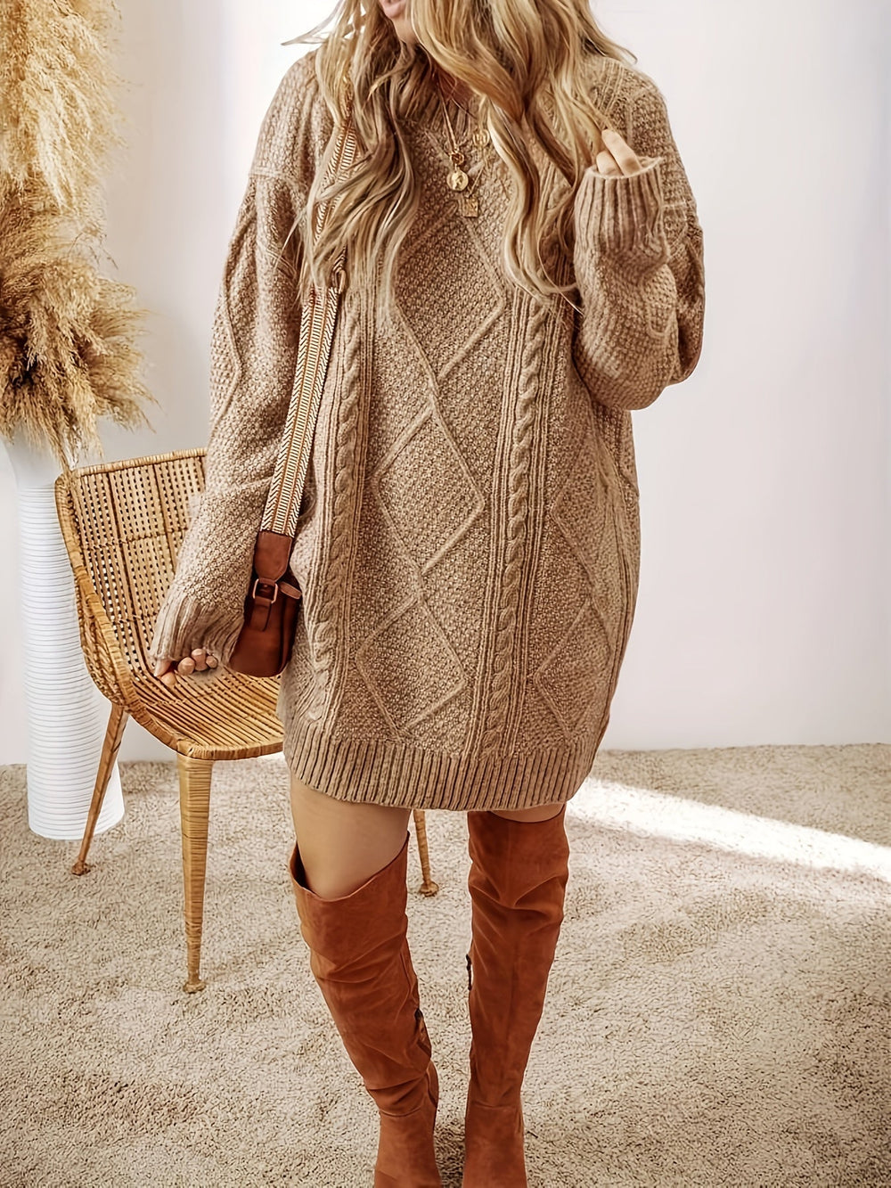 Brittany | Elegant Oversized Cable Knit Sweater Winter Dress