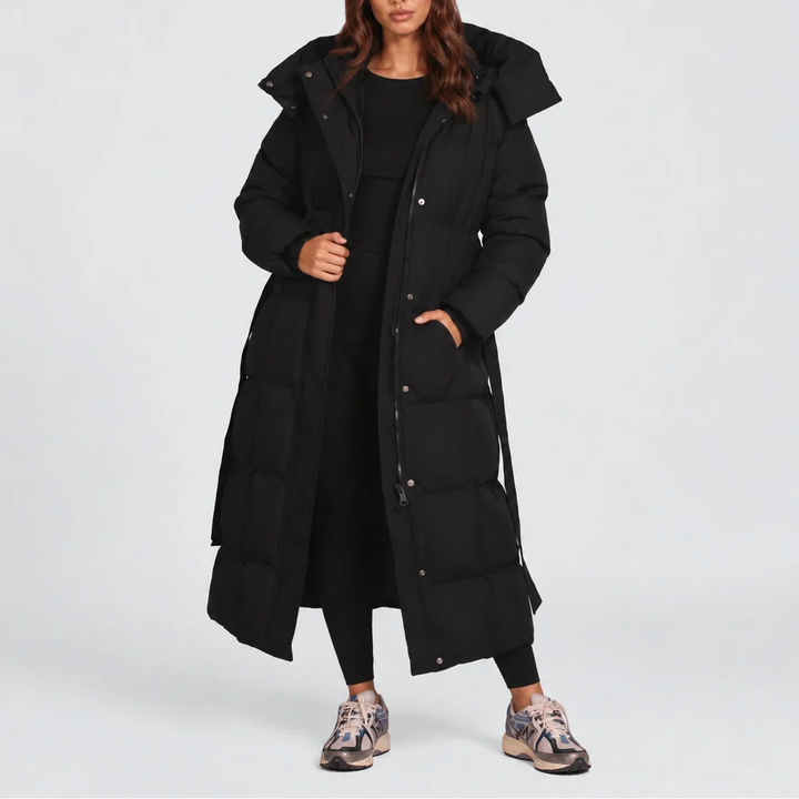 Brittany | Long Belted Hooded Winter Puffer Jacket