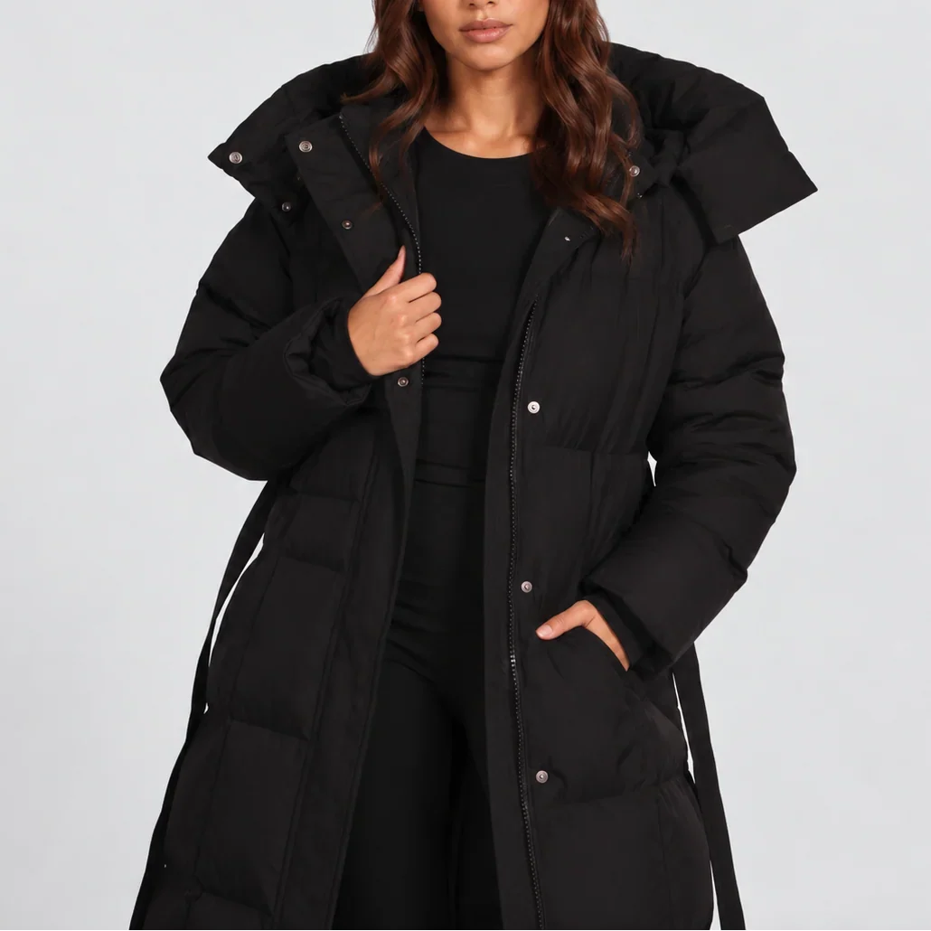 Brittany | Long Belted Hooded Winter Puffer Jacket