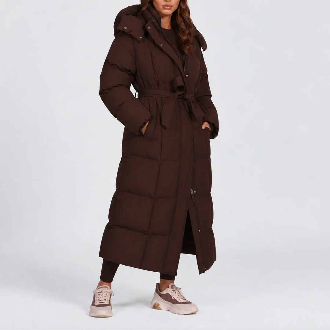 Brittany | Long Belted Hooded Winter Puffer Jacket