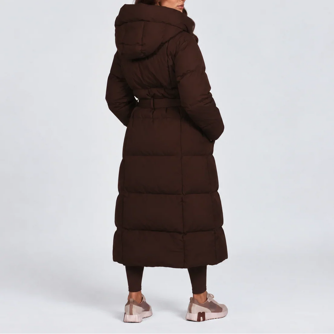 Brittany | Long Belted Hooded Winter Puffer Jacket