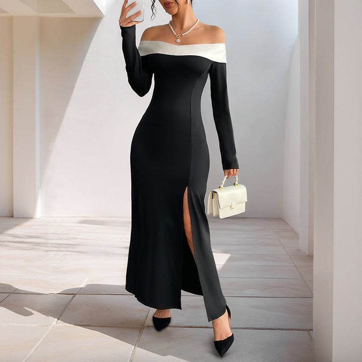 Brittany | Relaxed Off-Shoulder Fall Wedding Guest Maxi Dress