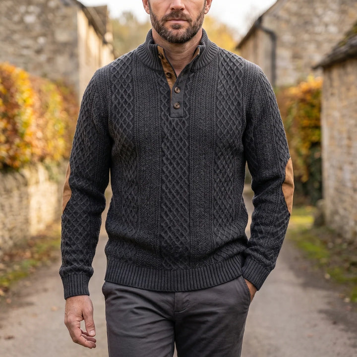Bryan | Cable Knit Elbow Patch Turtleneck Sweater