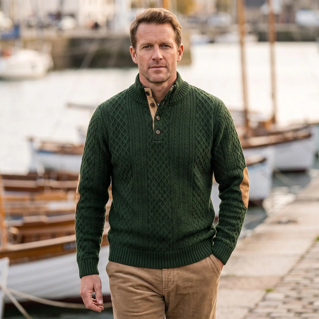 Bryan | Cable Knit Elbow Patch Turtleneck Sweater
