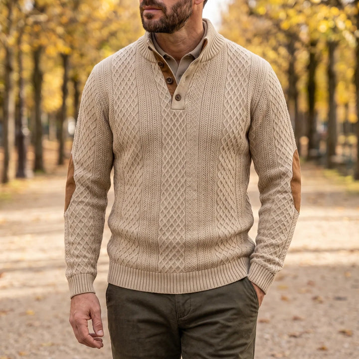 Bryan | Cable Knit Elbow Patch Turtleneck Sweater