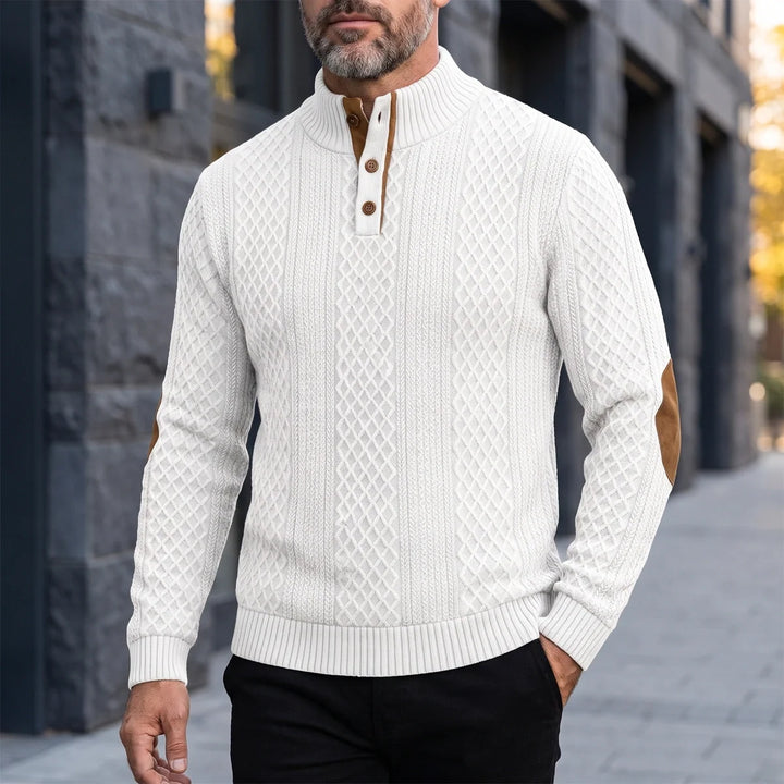 Bryan | Cable Knit Elbow Patch Turtleneck Sweater