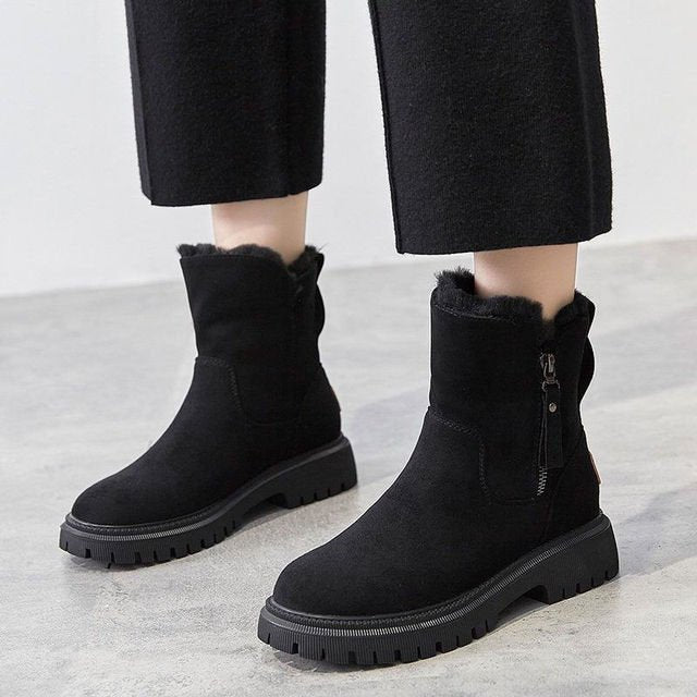 Carol | Chic Fur-Lined Ankle Winter Boots with Lug Sole