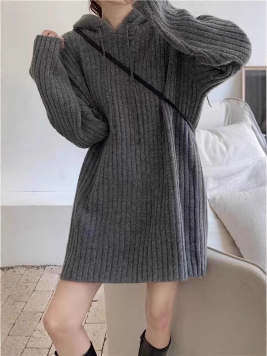 Carol | Effortless Ribbed Oversized Hooded Sweater Dress