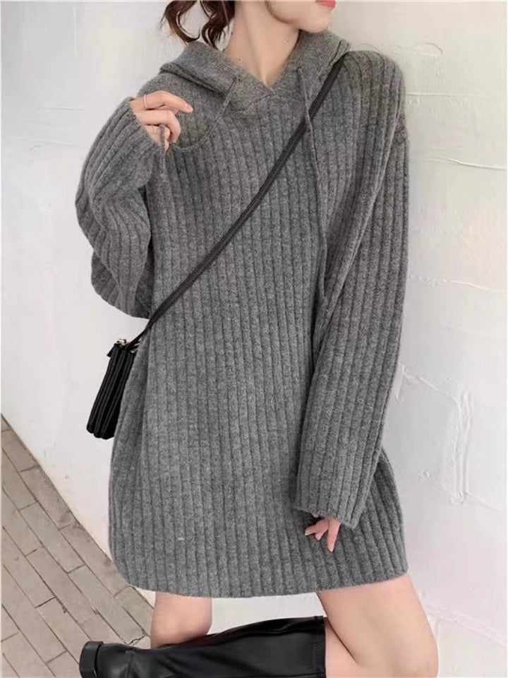 Carol | Effortless Ribbed Oversized Hooded Sweater Dress