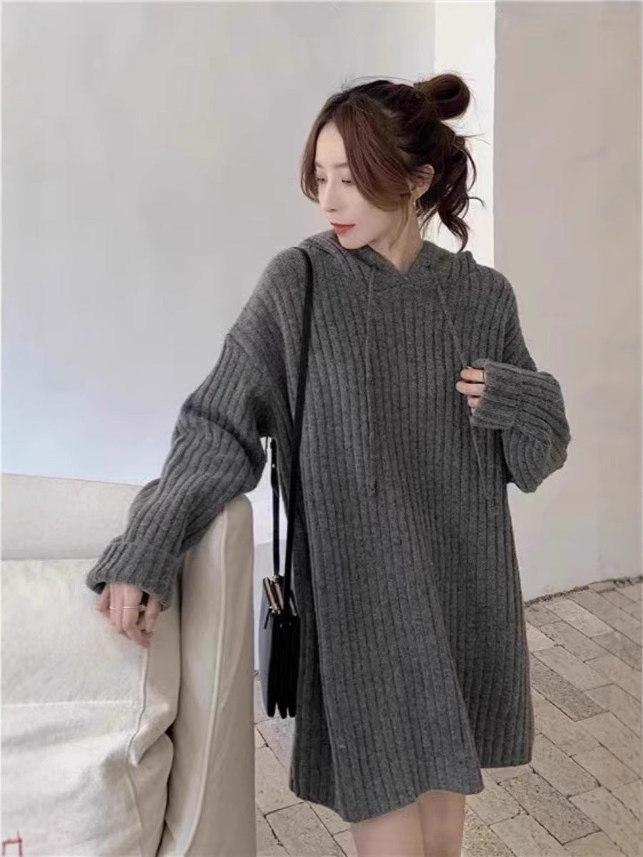Carol | Effortless Ribbed Oversized Hooded Sweater Dress