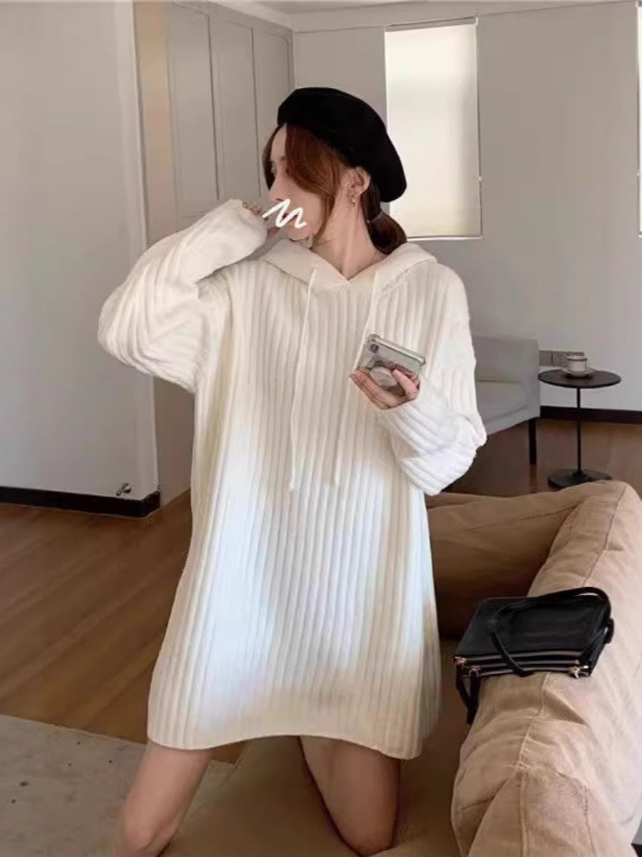 Carol | Effortless Ribbed Oversized Hooded Sweater Dress