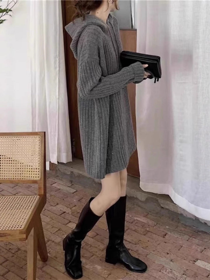 Carol | Effortless Ribbed Oversized Hooded Sweater Dress